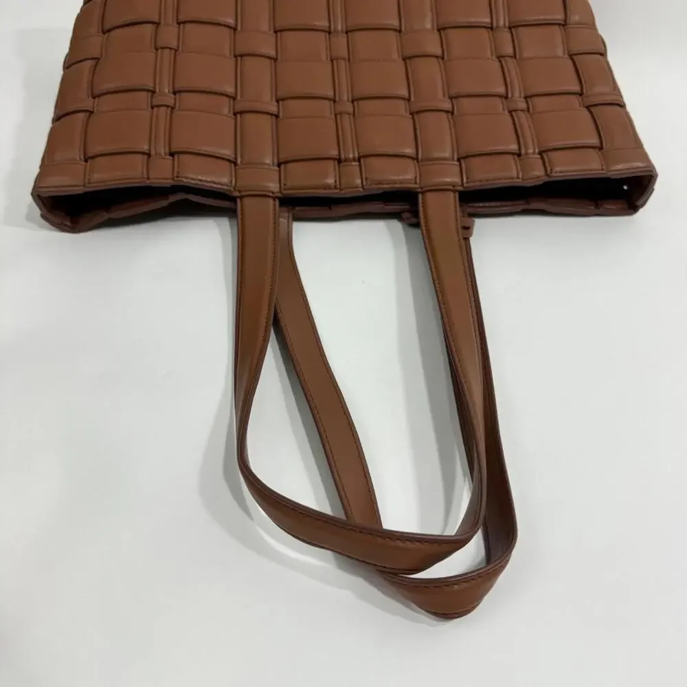 Michael Kors Brown Leather Unlined Snap Closure Ivy Medium Woven Tote Bag - Picture 8 of 11